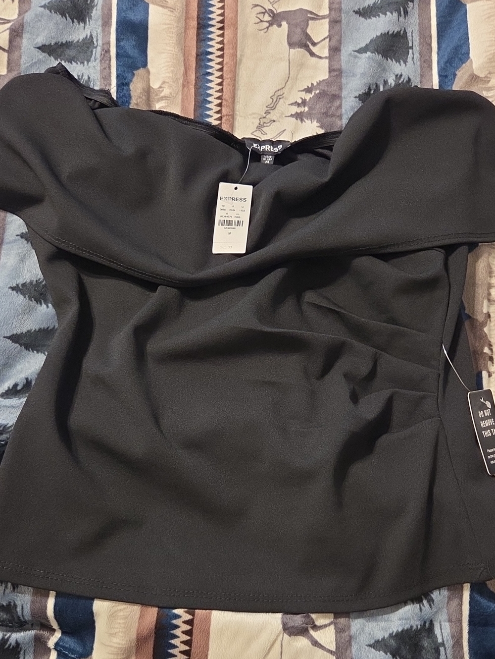 Express Women's Black Off-Shoulder Foldover Top